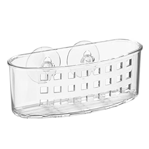 mDesign Plastic Suction Shower Caddy Storage Basket - Soap and Sponge Holder for Bathroom Organization of Body Wash, Loofahs, Razors, Small Shampoo and Conditioner Bottles, Bath Bombs - 3 Pack - Clear