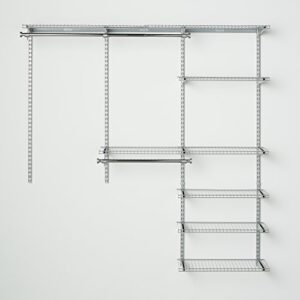 Rubbermaid Configurations Deluxe Closet Kit, Titanium, 4-8 Ft. & Configurations Deluxe Closet Kit, Titanium, 3-6 Ft, Wire Shelving Kit with Expandable Shelving and Telescoping Rods