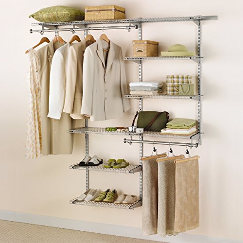 Rubbermaid Configurations Deluxe Closet Kit, Titanium, 4-8 Ft. & Configurations Deluxe Closet Kit, Titanium, 3-6 Ft, Wire Shelving Kit with Expandable Shelving and Telescoping Rods