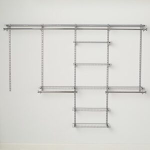 Rubbermaid Configurations Deluxe Closet Kit, Titanium, 4-8 Ft. & Configurations Deluxe Closet Kit, Titanium, 3-6 Ft, Wire Shelving Kit with Expandable Shelving and Telescoping Rods