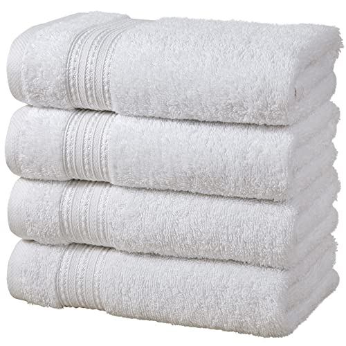 ERINA Large Hand Towels 16 x 28 Inch (4 Pack) - Heavy GSM 100% Ring Spun Combed Cotton Quick Drying Highly Absorbent Towels - Soft Hotel Quality for Bath, Gym and Spa (White)