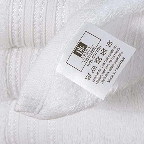 ERINA Large Hand Towels 16 x 28 Inch (4 Pack) - Heavy GSM 100% Ring Spun Combed Cotton Quick Drying Highly Absorbent Towels - Soft Hotel Quality for Bath, Gym and Spa (White)