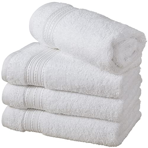 ERINA Large Hand Towels 16 x 28 Inch (4 Pack) - Heavy GSM 100% Ring Spun Combed Cotton Quick Drying Highly Absorbent Towels - Soft Hotel Quality for Bath, Gym and Spa (White)