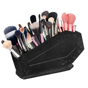 coffin brush holder gothic wooden makeup organizer coffin case goth gifts for women cosmetic display cases for women spooky home office pen pencil brushes organizer gothic bathroom decor accessories