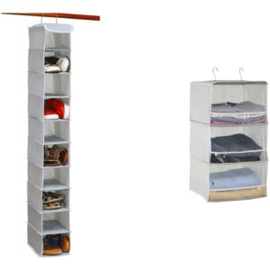 simple houseware 10 shelves hanging shoes organizer + 3 shelves hanging closet organizer, grey