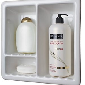 3 USA made Ceramic Recessed Shower Niche 3 compartment shampoo shelf. Easy Install, Easy Clean, Sanitary, Will not Rust or Black Mold, Holds 1-32 oz shampoo, conditioner bottles, Soap Holder 3C