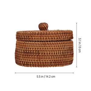 EXCEART Small Round Basket Round gift baskets empty Wicker Basket with Lid Fruit Basket Bowls Rattan Woven Storage Baskets Desktop Organizer for Home small basket Office waste basket Snacks Arranger