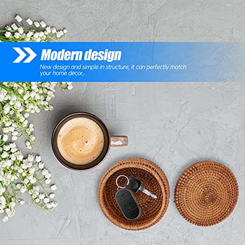 EXCEART Small Round Basket Round gift baskets empty Wicker Basket with Lid Fruit Basket Bowls Rattan Woven Storage Baskets Desktop Organizer for Home small basket Office waste basket Snacks Arranger