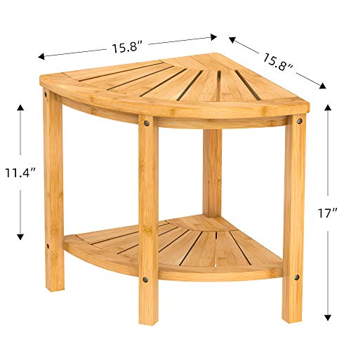 Zhuoyue Corner Shower Bench & Shower Stool with Storage Shelf, Corner Seat for Shower, Use as Small Corner Table