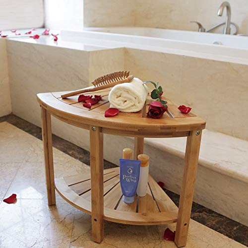 Zhuoyue Corner Shower Bench & Shower Stool with Storage Shelf, Corner Seat for Shower, Use as Small Corner Table