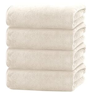 cosy family microfiber 4 pack bath towel set, lightweight and quick drying, ultra soft highly absorbent towels for bathroom, gym, hotel, beach and spa (cream)