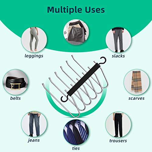 Pants Hangers Space Saving, 2 Pack Stainless Steel Pants Hangers for Closet Organizer Magic Trousers Hanger Space Saving Non Slip for Jeans Skirts Scarves Belts Towels Ties Leggings (Black)