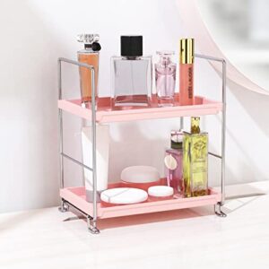 janus liang 2-tier bathroom countertop organizer makeup organizer perfume cosmetic holder standing counter shelf for vanity, bathroom, bedroom (pink & silver)