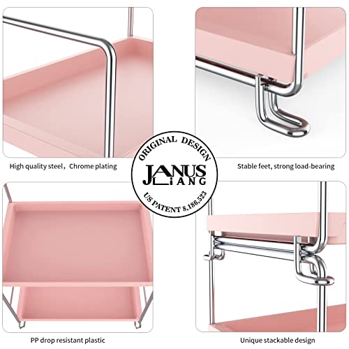 JANUS LiANG 2-Tier Bathroom Countertop Organizer Makeup Organizer Perfume Cosmetic Holder Standing Counter Shelf for Vanity, Bathroom, Bedroom (Pink & Silver)