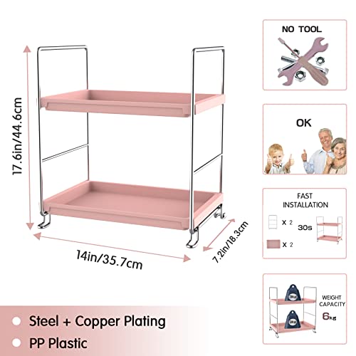 JANUS LiANG 2-Tier Bathroom Countertop Organizer Makeup Organizer Perfume Cosmetic Holder Standing Counter Shelf for Vanity, Bathroom, Bedroom (Pink & Silver)