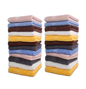 zuperia classic towels, face washcloths (24 pack, 12" x 12") 100% cotton premium quality and ultra soft wash cloth set for bathroom and home | highly durable high absorbency and stylish