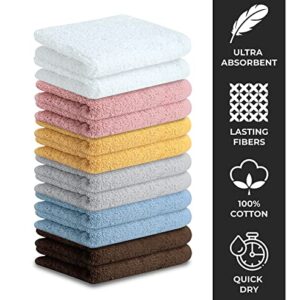 ZUPERIA Classic Towels, Face Washcloths (24 Pack, 12" x 12") 100% Cotton Premium Quality and Ultra Soft Wash Cloth Set for Bathroom and Home | Highly Durable High Absorbency and Stylish