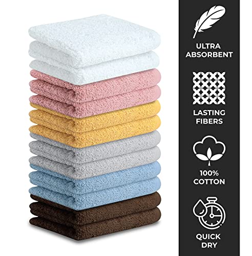 ZUPERIA Classic Towels, Face Washcloths (24 Pack, 12" x 12") 100% Cotton Premium Quality and Ultra Soft Wash Cloth Set for Bathroom and Home | Highly Durable High Absorbency and Stylish