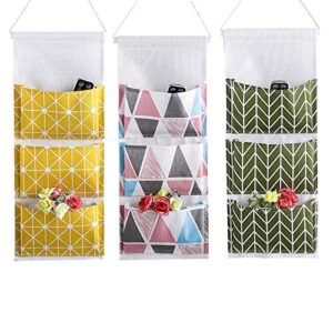 superduo 3 pack wall closet hanging storage bag over the door organizer waterproof colorful linen fabric with 3 pockets for bedroom bathroom -a