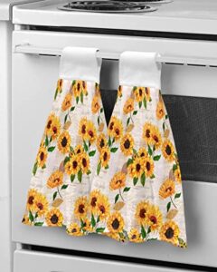 artshowing floral hanging hand towels kitchen towel absorbent towel hanging towel hand bath towel, 18"x14" decorative soft oven towel quick dry dish cloth towels 2pcs, sunflower newspaper background