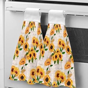 ARTSHOWING Floral Hanging Hand Towels Kitchen Towel Absorbent Towel Hanging Towel Hand Bath Towel, 18"x14" Decorative Soft Oven Towel Quick Dry Dish Cloth Towels 2Pcs, Sunflower Newspaper Background