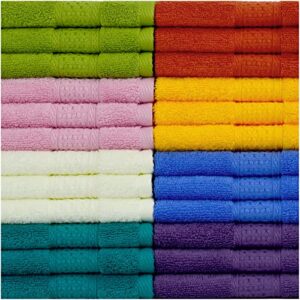 Cleanbear Wash Cloths for Your Body 24-Pack Washcloths Soft Cotton Face Cloths, Large Shower Wash Cloth Set (8 Colors 13” x 13”) 100% Cotton Small Towels for Bathrooms and Guestroom