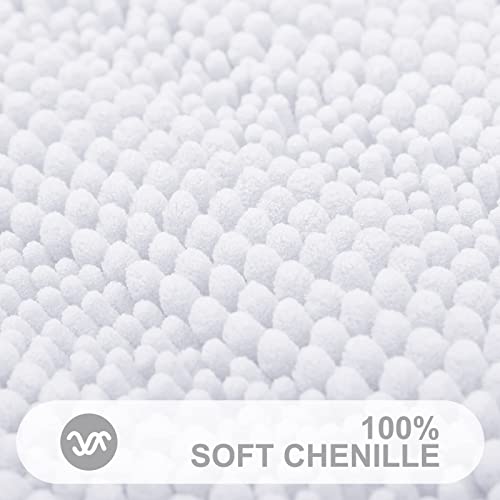 Grandaily Chenille Striped Bathroom Rug Mat, Extra Thick and Absorbent Bath Rugs, Non-Slip Soft Plush Shaggy Bath Carpet, Machine Wash Dry, Bath Mats for Tub, Shower and Bath Room, 24x16, White