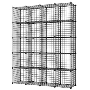 kousi storage cube - 14"x14" cube (20 cubes) organizer stackable cubes for storage cubby unit wire bookshelf, black wire