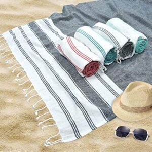 GLAMBURG Peshtemal Turkish Towel 100% Cotton Beach Towels Oversized 36x71 Set of 6, Cotton Beach Towels for Adults, Soft Durable Absorbent Extra Large Bath Sheet Hammam Towel - Navy Blue