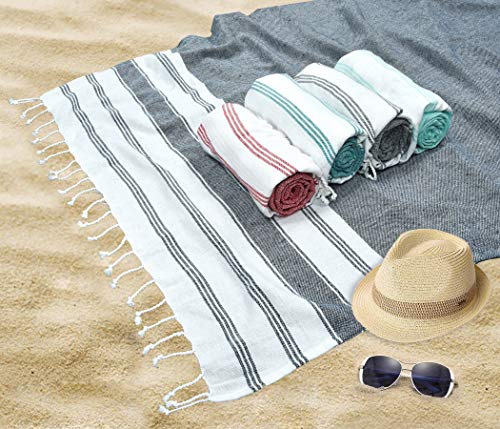 GLAMBURG Peshtemal Turkish Towel 100% Cotton Beach Towels Oversized 36x71 Set of 6, Cotton Beach Towels for Adults, Soft Durable Absorbent Extra Large Bath Sheet Hammam Towel - Navy Blue