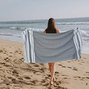 GLAMBURG Peshtemal Turkish Towel 100% Cotton Beach Towels Oversized 36x71 Set of 6, Cotton Beach Towels for Adults, Soft Durable Absorbent Extra Large Bath Sheet Hammam Towel - Navy Blue