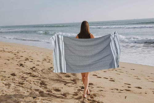 GLAMBURG Peshtemal Turkish Towel 100% Cotton Beach Towels Oversized 36x71 Set of 6, Cotton Beach Towels for Adults, Soft Durable Absorbent Extra Large Bath Sheet Hammam Towel - Navy Blue