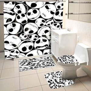 4pcs/set halloween shower curtain, christmas bathroom set, waterproof shower curtain sets with non-slip rugs, toilet lid cover and bath mat, durable shower curtain with 12 hooks