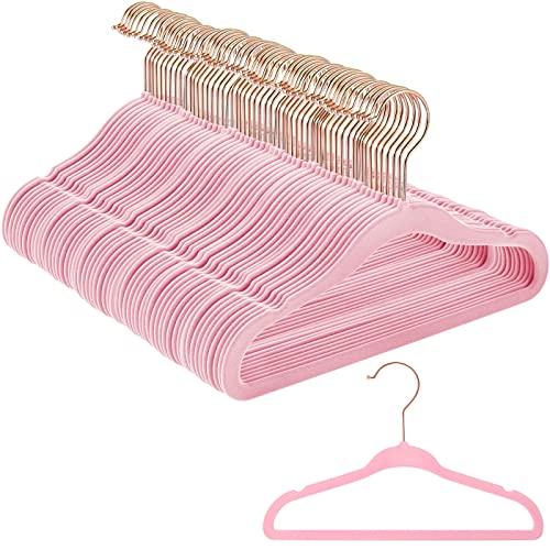 100 Pcs Baby Kids Velvet Hangers Bulk Non Slip Clothes Hangers Durable Newborn Velvet Hangers Space Saving Infant Hangers Nursery Newborn Toddler Velvet Hangers for Boys Girls (Pink, Classic Style)