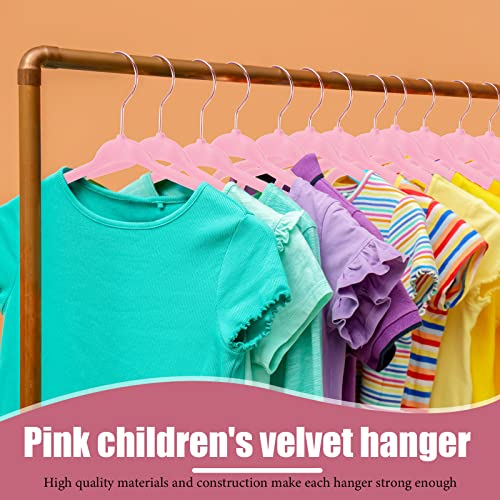 100 Pcs Baby Kids Velvet Hangers Bulk Non Slip Clothes Hangers Durable Newborn Velvet Hangers Space Saving Infant Hangers Nursery Newborn Toddler Velvet Hangers for Boys Girls (Pink, Classic Style)