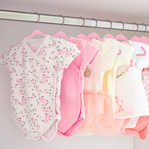 100 Pcs Baby Kids Velvet Hangers Bulk Non Slip Clothes Hangers Durable Newborn Velvet Hangers Space Saving Infant Hangers Nursery Newborn Toddler Velvet Hangers for Boys Girls (Pink, Classic Style)