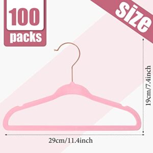 100 Pcs Baby Kids Velvet Hangers Bulk Non Slip Clothes Hangers Durable Newborn Velvet Hangers Space Saving Infant Hangers Nursery Newborn Toddler Velvet Hangers for Boys Girls (Pink, Classic Style)