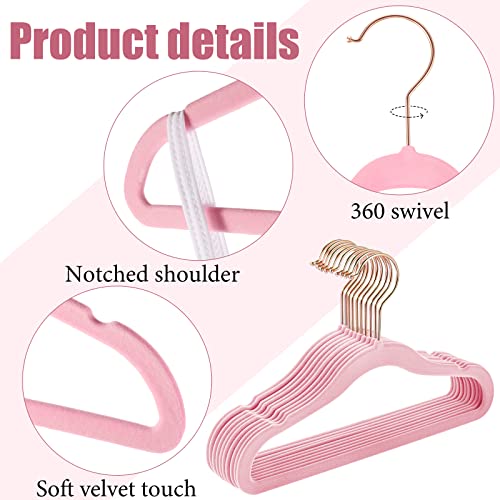 100 Pcs Baby Kids Velvet Hangers Bulk Non Slip Clothes Hangers Durable Newborn Velvet Hangers Space Saving Infant Hangers Nursery Newborn Toddler Velvet Hangers for Boys Girls (Pink, Classic Style)