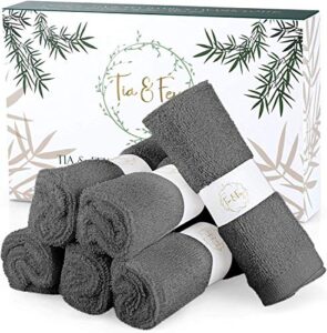 tia & fey face cloth made from bamboo soft wash cloths for face organic bamboo set of 6 face towel gentle on sensitive skin women makeup remover reusable absorbent washcloths 10 x 10 inch (grey)