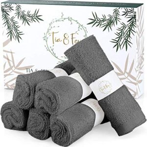 Tia & Fey Face Cloth Made from Bamboo Soft Wash Cloths for face Organic Bamboo Set of 6 Face Towel Gentle on Sensitive Skin Women Makeup Remover Reusable Absorbent Washcloths 10 x 10 Inch (Grey)