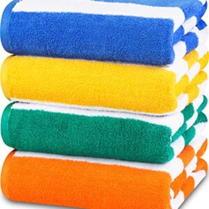 Utopia Towels [4 Pack] Cabana Stripe Beach Towel, (30 x 60 Inches) Oversized 100% Ring Spun Cotton Pool Towels, Highly Absorbent Quick Dry Bath Towels for Bathroom, and Swim Towel (Blue, Yellow, Green, Orange)