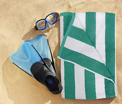 Utopia Towels [4 Pack] Cabana Stripe Beach Towel, (30 x 60 Inches) Oversized 100% Ring Spun Cotton Pool Towels, Highly Absorbent Quick Dry Bath Towels for Bathroom, and Swim Towel (Blue, Yellow, Green, Orange)