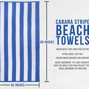 Utopia Towels [4 Pack] Cabana Stripe Beach Towel, (30 x 60 Inches) Oversized 100% Ring Spun Cotton Pool Towels, Highly Absorbent Quick Dry Bath Towels for Bathroom, and Swim Towel (Blue, Yellow, Green, Orange)