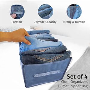 4 pc 7 grids Wardrobe Clothes Organizer , Clothes Organizer For Folded Clothes With Small Bag , Grey Wardrobe Organizer , Pants Organizer , Closet Organization