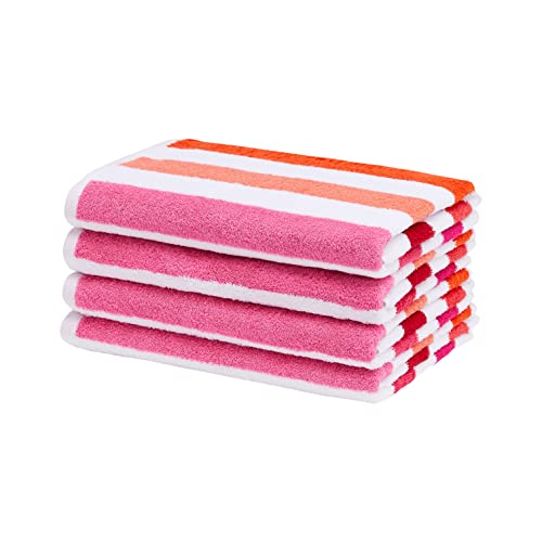 Amazon Basics Cabana Stripe Beach Towel - Pack of 4, Pink Multi