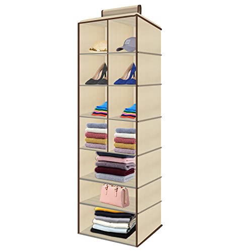 Satino Hanging Closet Organizers and Storage Shoe Clothes Bag Jewelry Wardrobe Storage Container - 11 Shelves, 47.3 * 12 * 12 Inch Beige