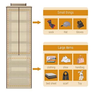 Satino Hanging Closet Organizers and Storage Shoe Clothes Bag Jewelry Wardrobe Storage Container - 11 Shelves, 47.3 * 12 * 12 Inch Beige