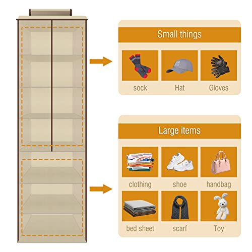 Satino Hanging Closet Organizers and Storage Shoe Clothes Bag Jewelry Wardrobe Storage Container - 11 Shelves, 47.3 * 12 * 12 Inch Beige