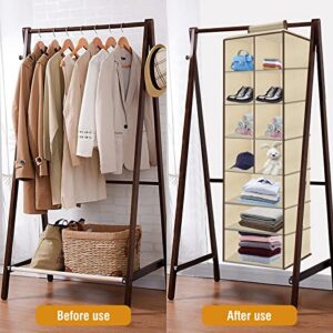 Satino Hanging Closet Organizers and Storage Shoe Clothes Bag Jewelry Wardrobe Storage Container - 11 Shelves, 47.3 * 12 * 12 Inch Beige