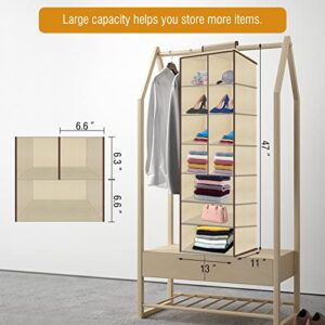 Satino Hanging Closet Organizers and Storage Shoe Clothes Bag Jewelry Wardrobe Storage Container - 11 Shelves, 47.3 * 12 * 12 Inch Beige